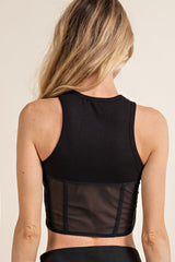 CT1953 CORSET TOP WITH MESH WAIST AND HOOK AND EYE