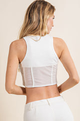 CT1953 CORSET TOP WITH MESH WAIST AND HOOK AND EYE
