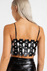 CT2441 PATTERNED LEATHER CROP TOP W/ SIDE ZIPPER CLOSURE