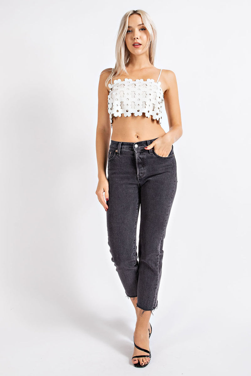 CT2441 PATTERNED LEATHER CROP TOP W/ SIDE ZIPPER CLOSURE
