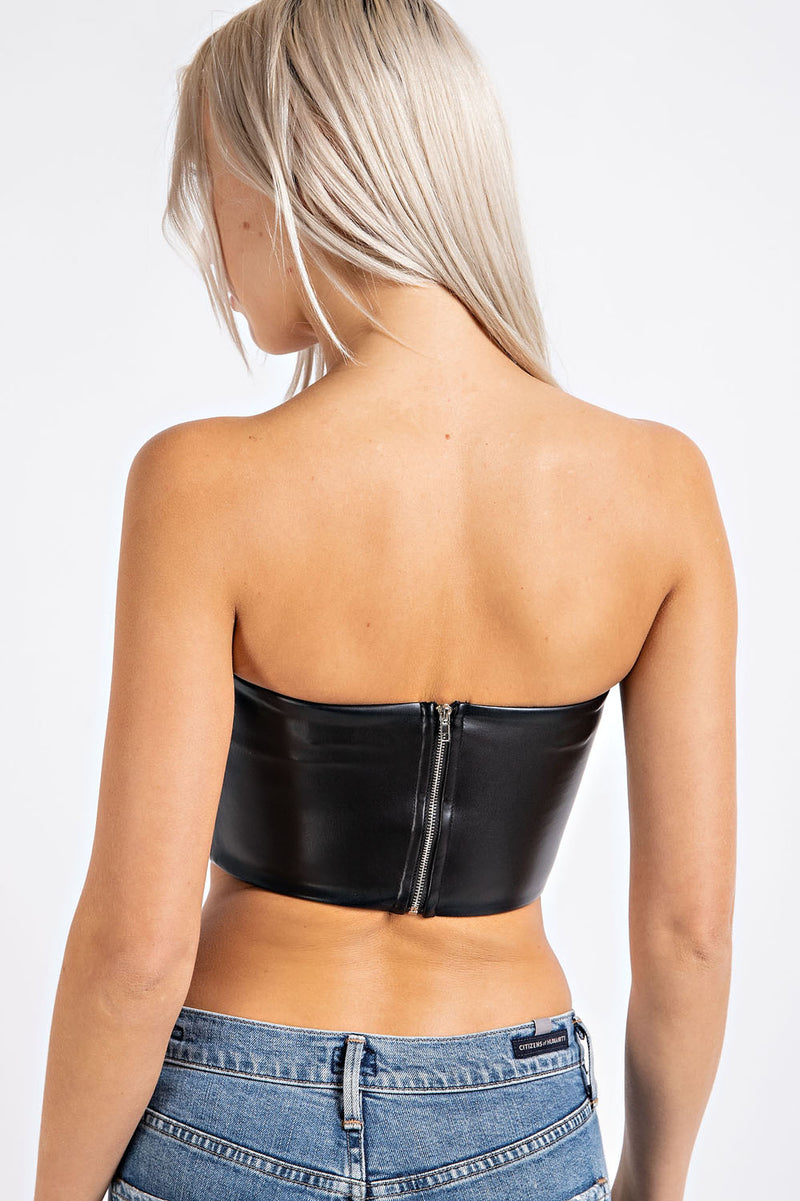 CT2543 LEATHER CORSET CROP TOP WITH BACK ZIPPER
