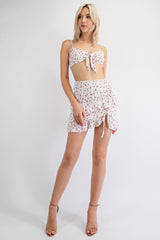 MS1876 FLORAL TIE FRONT BRALETTE WITH RUFFLE DRAWSTRING MINI SKIRT SET