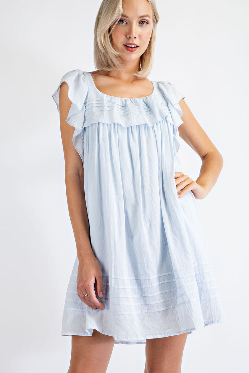 TD1385 COTTON VOILE BABYDOLL WITH  RUFFLE SLVS AND PINTUCK DETAIL