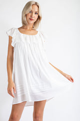 TD1385 COTTON VOILE BABYDOLL WITH  RUFFLE SLVS AND PINTUCK DETAIL