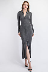 TD1608 BUTTON DOWN MAXI CARDIGAN DRESS WITH CUT OUT TIE  BACK