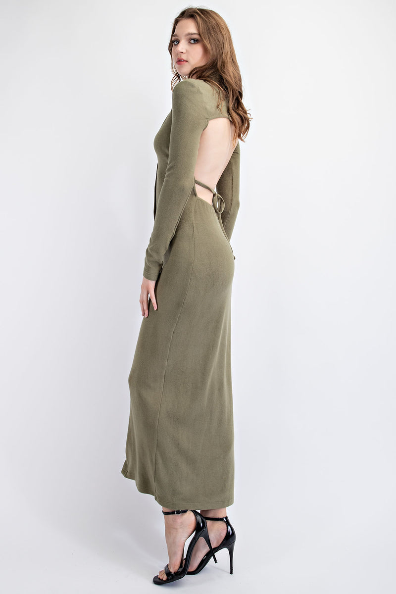 TD1608 BUTTON DOWN MAXI CARDIGAN DRESS WITH CUT OUT TIE  BACK