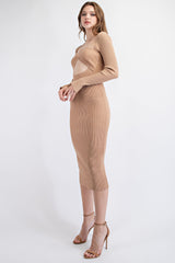 TD1624 SWEETHEART BODICE MIDI SWEATER DRESS WITH CUT OUT