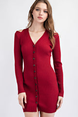 TD1684 BUTTON DOWN SWEATER MNI DRESS WITH SHOULDER CUT OUT