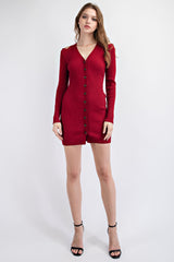 TD1684 BUTTON DOWN SWEATER MNI DRESS WITH SHOULDER CUT OUT