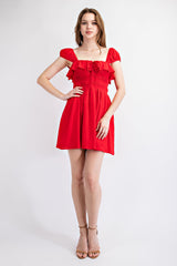 TD1780 COTTON VOILE SMOCKED MINI DRESS WITH RUFFLE NECKLINE