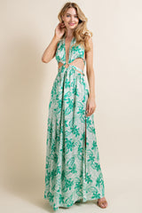 TD1952 FLORAL HALTER CUT OUT MAXI DRESS WITH KEYHOLE