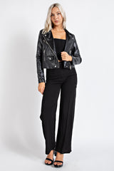 TJ2158 FAUX LEATHER JACKET W/ FRONT ZIPPER CLOSURE AND FRONT FLAP POCKETS