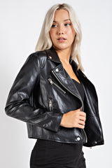 TJ2158 FAUX LEATHER JACKET W/ FRONT ZIPPER CLOSURE AND FRONT FLAP POCKETS