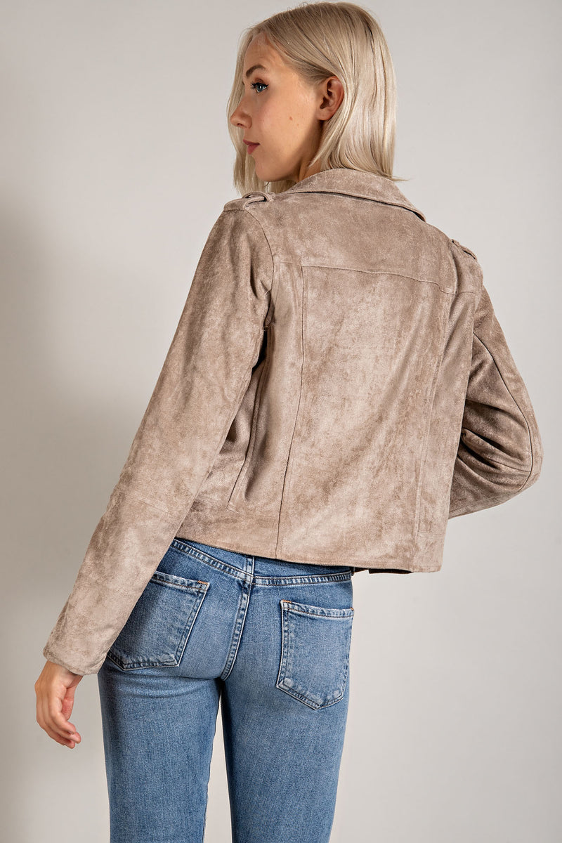 TJ2159 SUEDE JACKET W/ FRONT ZIPPER CLOSURE AND POCKETS