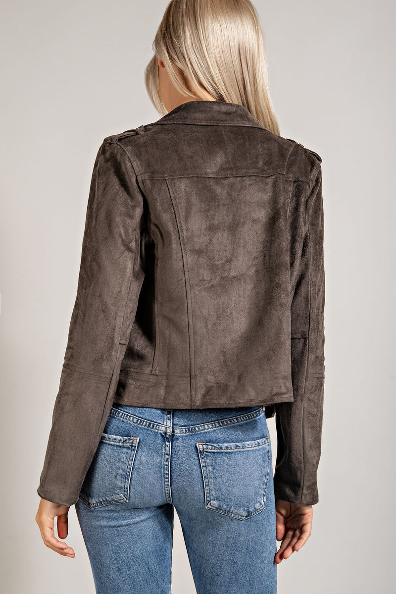TJ2159 SUEDE JACKET W/ FRONT ZIPPER CLOSURE AND POCKETS