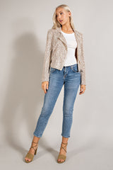 TJ2260 SEQUIN JACKET W/ FRONT ZIPPER CLOSURE AND SIDE POCKETS