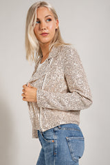 TJ2260 SEQUIN JACKET W/ FRONT ZIPPER CLOSURE AND SIDE POCKETS