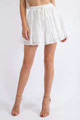TS1335 COTTON EYELET HIGH WAISTED MINI SKIRT WITH ELASTIC WAIST. CAN BE WORN AS A SET WITH TT1334