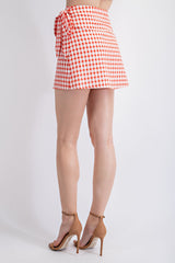 TS1770 COTTON GINGHAM OVERLAP WRAP MINI SKIRT WITH TIE