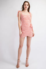 TS1770 COTTON GINGHAM OVERLAP WRAP MINI SKIRT WITH TIE