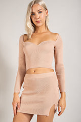 TS2203 SWEATER KNIT SWEETHEART TOP AND SKIRT W/ SLIT SET