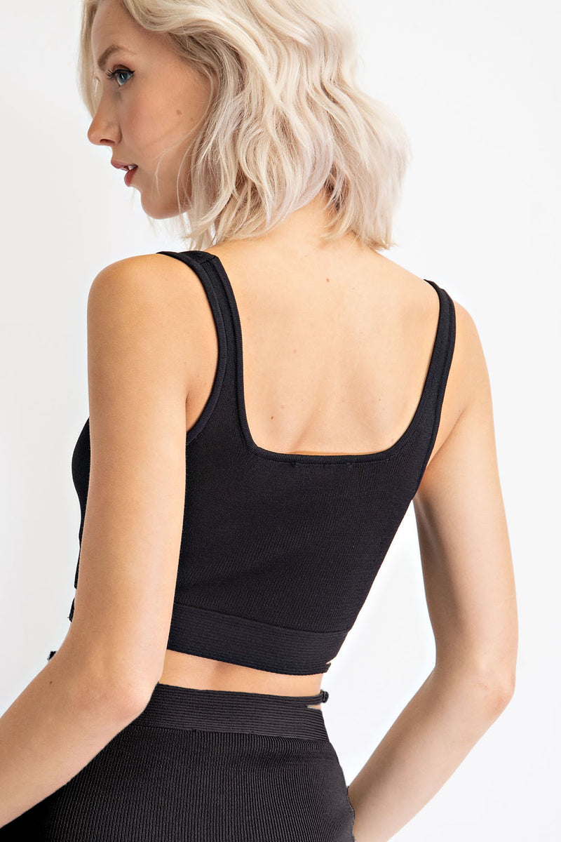 TT1310 RIB KNIT CROP TOP WITH SIDE CUT OUT AND ADJUSTABLE STRAP DETAIL