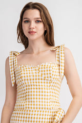 TT1769 COTTON GINGHAM TANK TOP WITH ADJUSTABLE SHOULDER BOW TIE