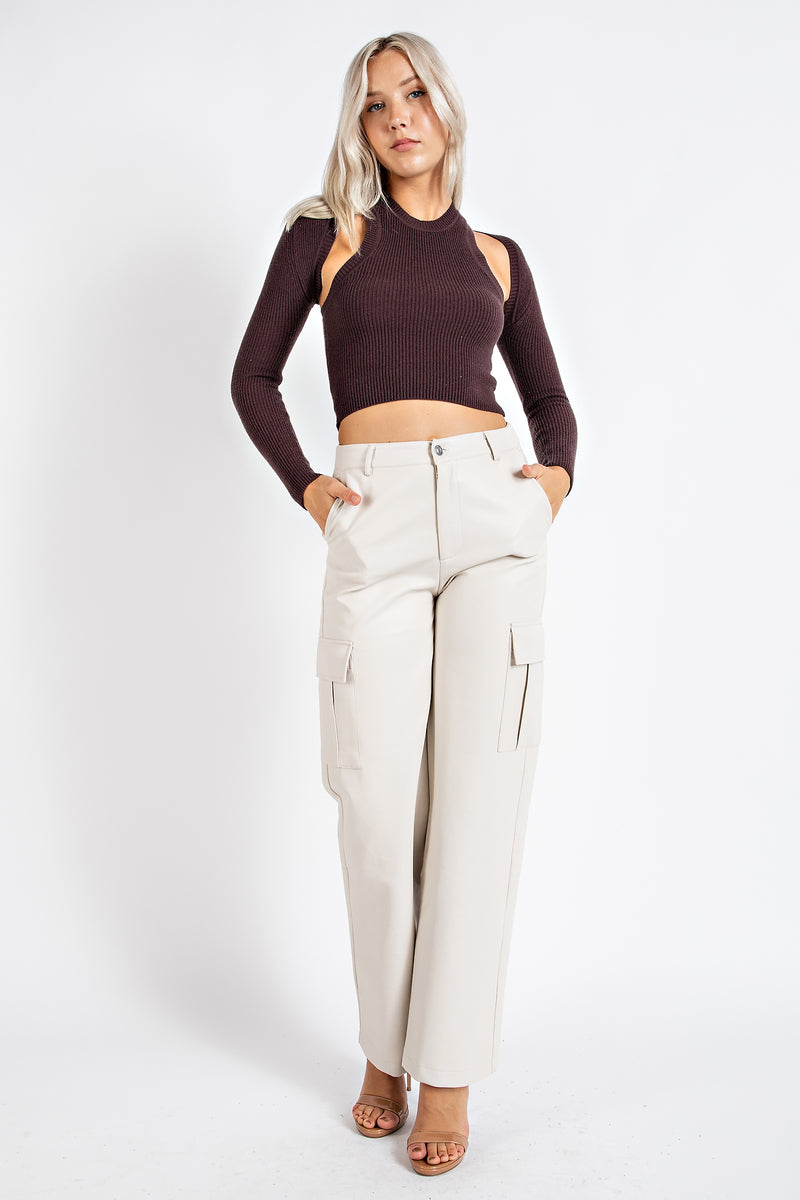 TT2309 KNIT FITTED SLEEVELESS CROP TOP AND SHRUG SWEATER