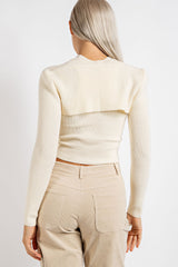 TT2309 KNIT FITTED SLEEVELESS CROP TOP AND SHRUG SWEATER